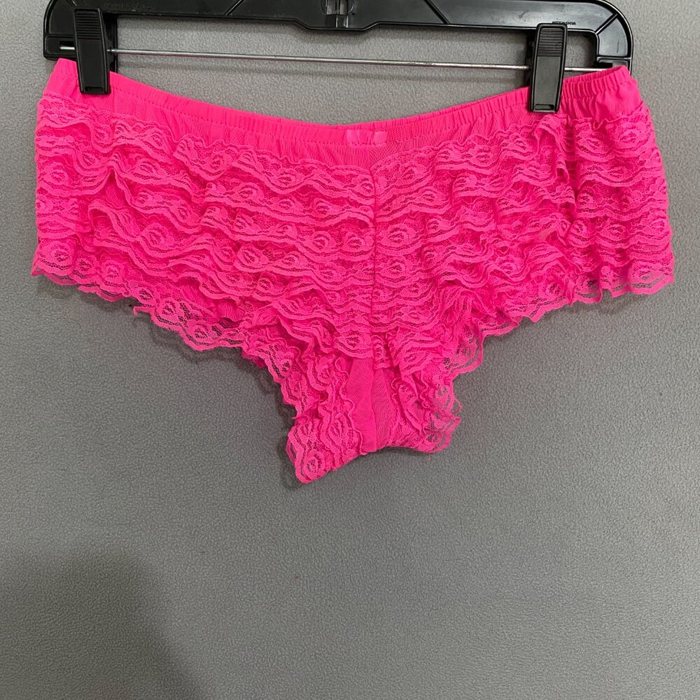 Raveware Lingerie Neon Pink Ruffle Lace Boyshort Panties One Size - Picture 3 of 4